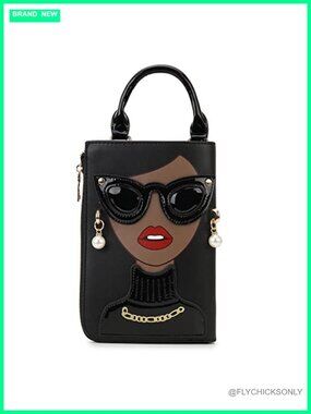 Novelty Lady Face Satchel PU Leather Top Handle Handbag Shoulder Bag Clutch